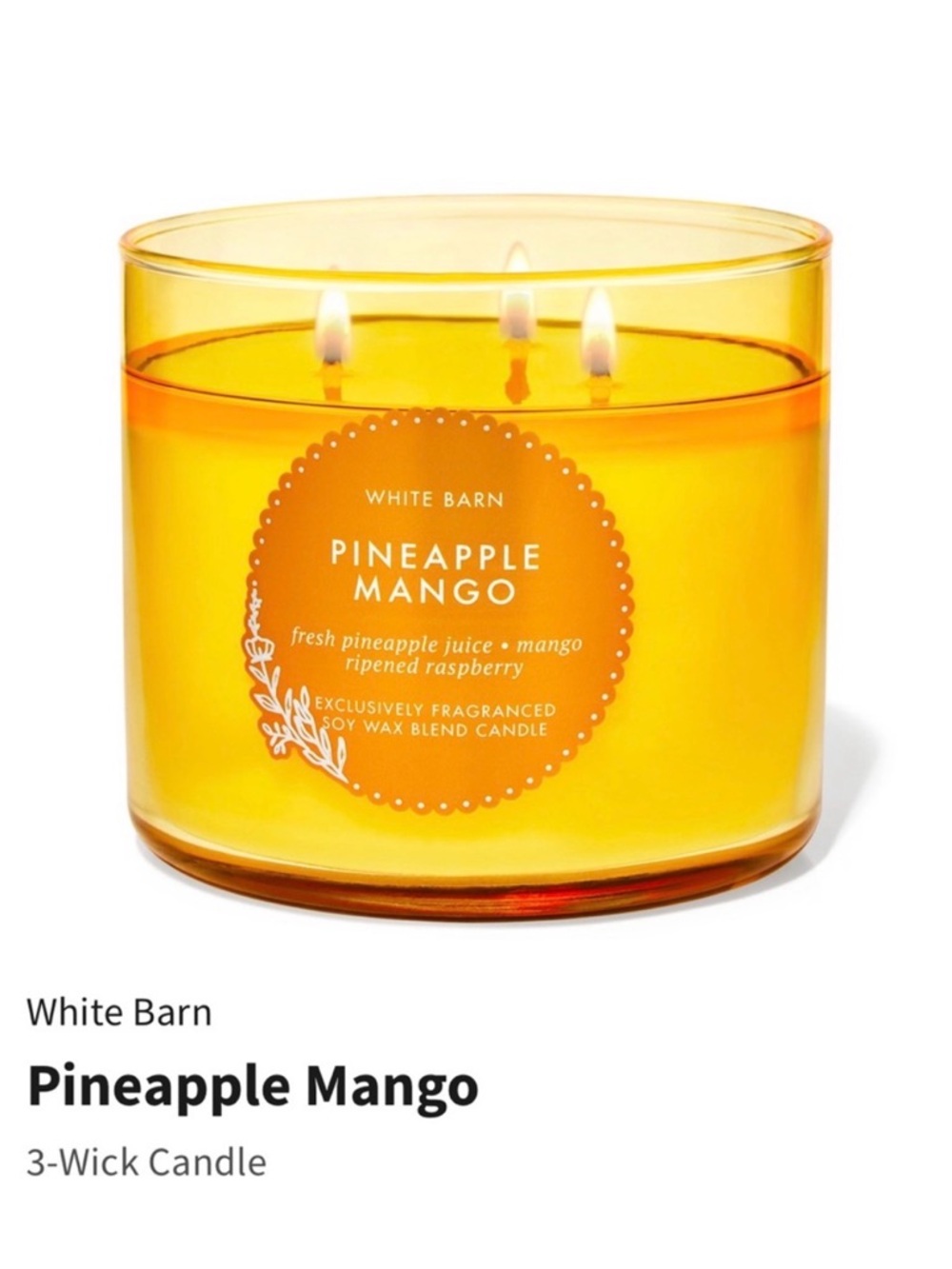 White Barn “Pineapple Mango” Scented 3-Wick Candle w Decorative Metal Lid | NIB